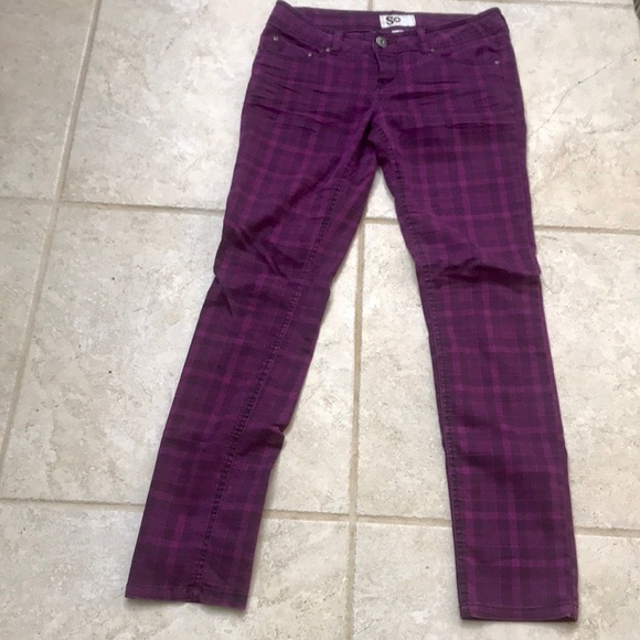 Women’s Size 32 Purple Black Plaid Pants with Whiskering look - Picture 5 of 12